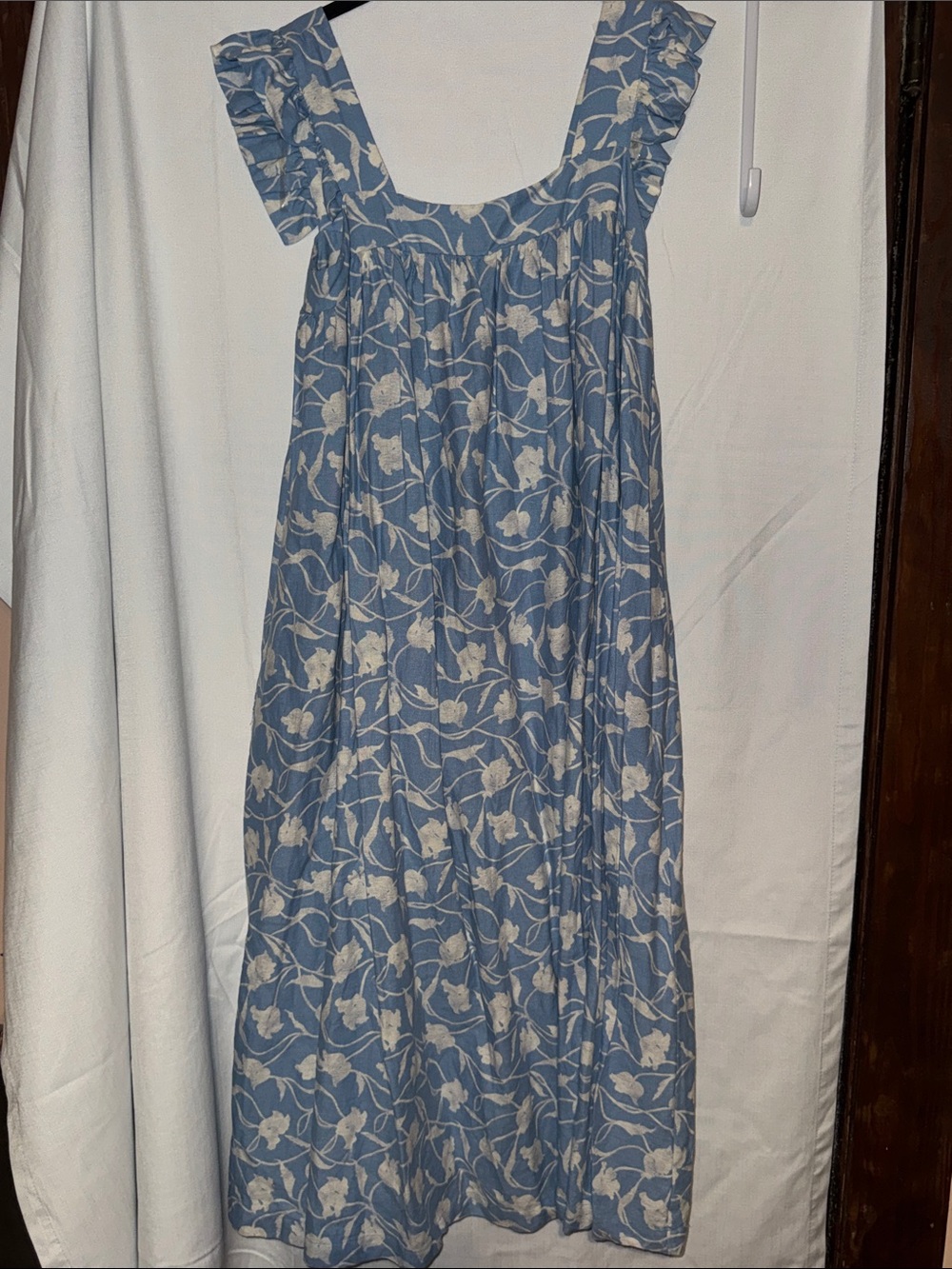 a new day Blue Floral Ruffle-Shoulder Midi Dress